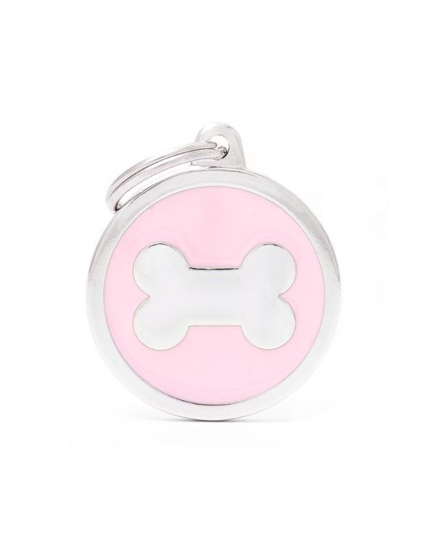 My Family Big Silver Bone In Pink Circle ID Tag – Classic Collection