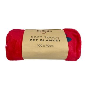 BEDDIES Soft Touch Pet Blanket Bones N Paws - Red - 5098747975236