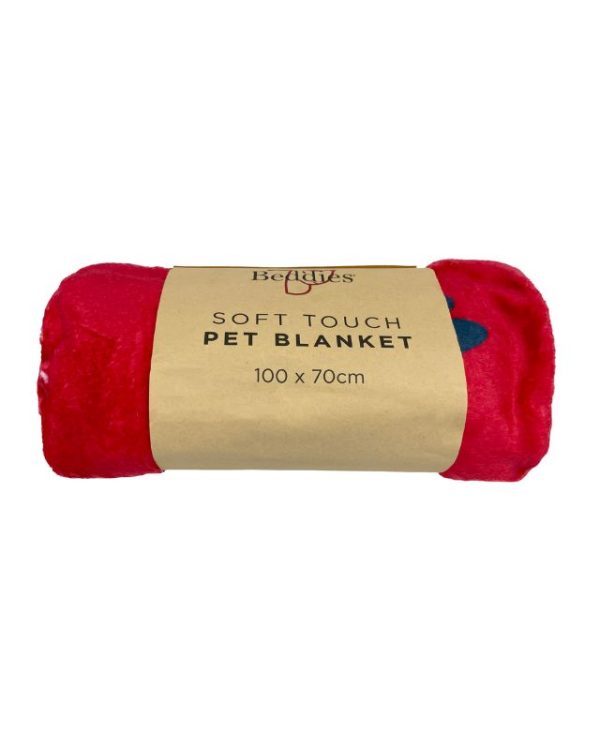 BEDDIES Soft Touch Pet Blanket Bones N Paws - Red - 5098747975236