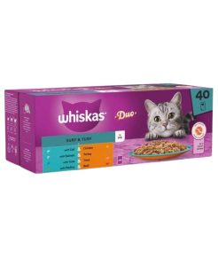 Whiskas 1+ Duo Surf and Turf Adult Cat Wet Food Pouches in Jelly 40 x 85g - 4008429156632