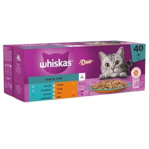 Whiskas 1+ Duo Surf and Turf Adult Cat Wet Food Pouches in Jelly 40 x 85g - 4008429156632