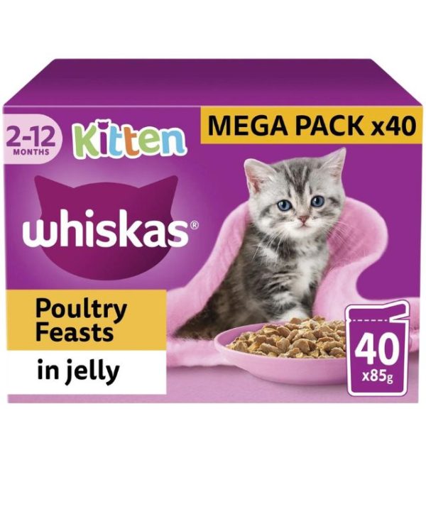 Whiskas 2-12mths Poultry Feasts Cat Pouches in Jelly - 40 x 85g - 5000166158893