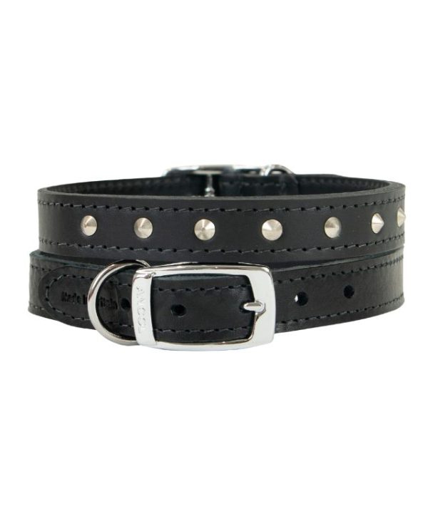 Ancol Leather Stud Collar Black 45-54cm Size 6- 5016646102515