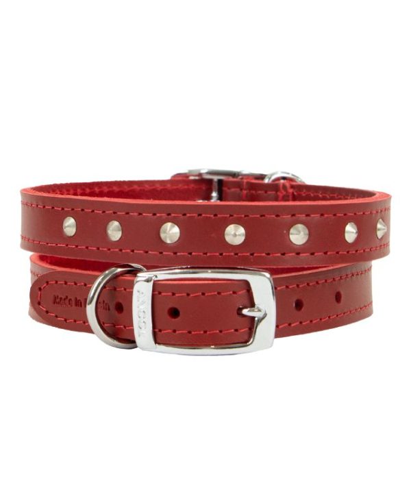 Ancol Leather Stud Collar Red 35-43cm Size 4- 5016646102324