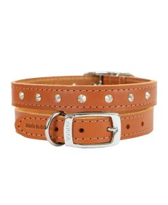 Ancol Leather Stud Collar Tan 26-31cm Size 2- 5016646010216