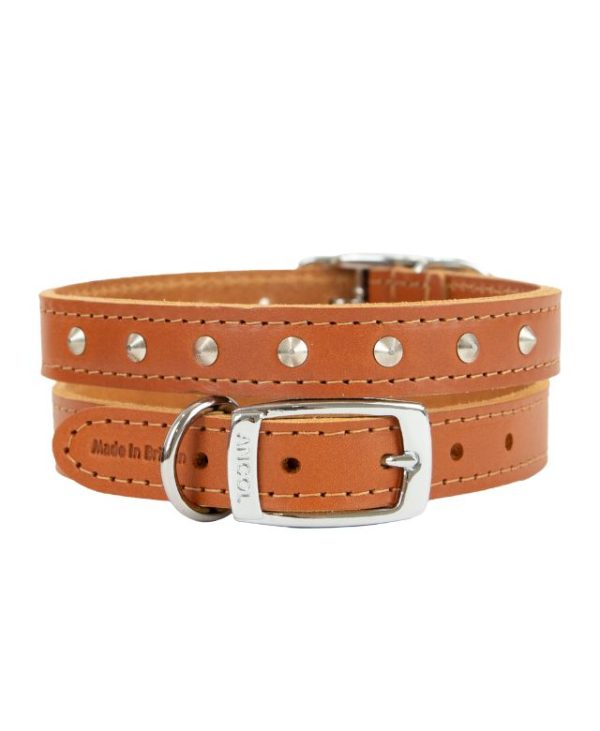 Ancol Leather Stud Collar Tan 28-36cm Size 3- 5016646010223