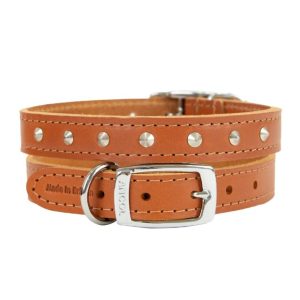 Ancol Leather Stud Collar Tan 39-48cm Size 5- 5016646010247