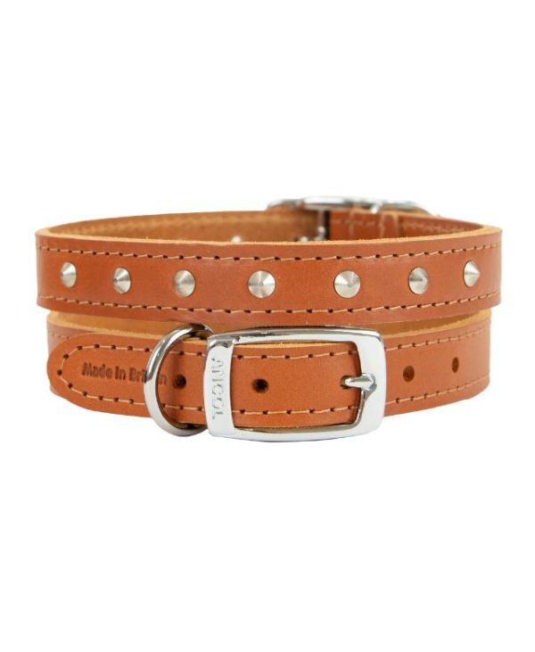 Ancol Leather Stud Collar Tan 45-54cm Size 6- 5016646010254