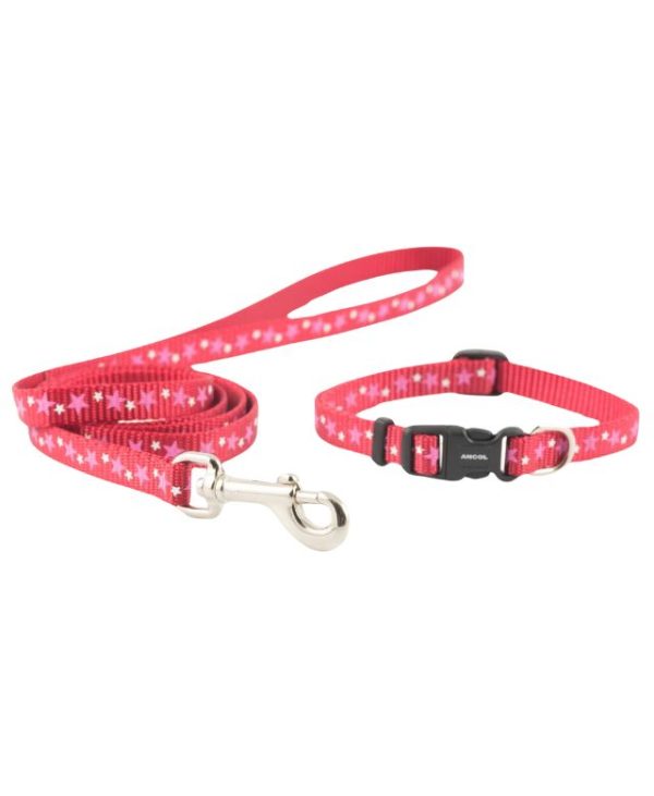 Ancol Small Bite Stars Collar and Lead Set Red- 5016646139825