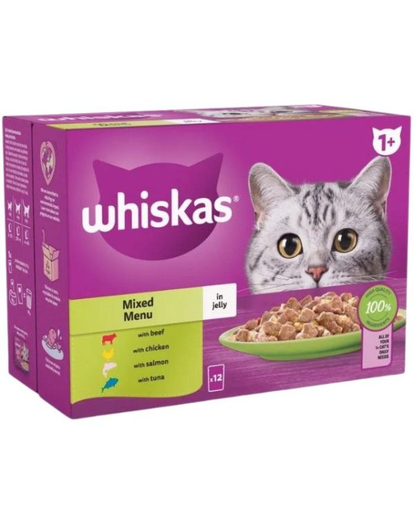 Whiskas 1+ Mixed Menu Adult Cat Wet Food Pouches in Jelly 12 x 85g - 5000166157292