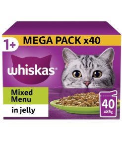 Whiskas 1+ Mixed Menu Adult Cat Wet Food Pouches in Jelly - 40 x 85g - 8410136026324