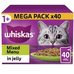 Whiskas 1+ Mixed Menu Adult Cat Wet Food Pouches in Jelly - 40 x 85g - 8410136026324