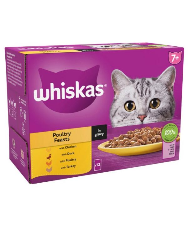 Whiskas 7+ Poultry Feasts Senior Cat Wet Food Pouches in Gravy 12 x 85g - 5000166157421