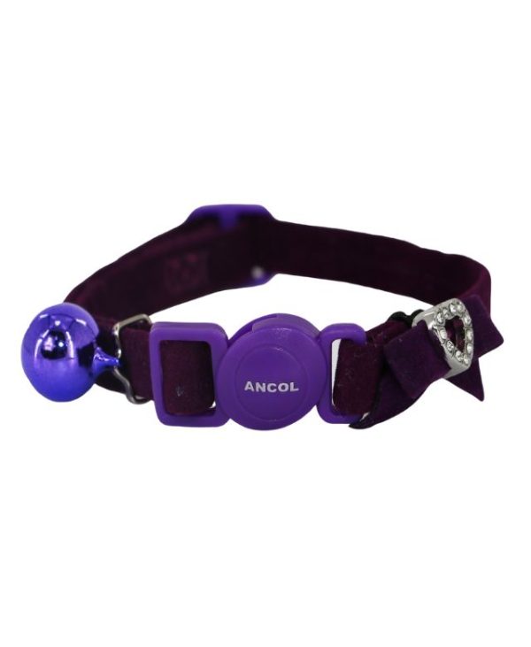 Ancol Velvet Heart Cat Collar Purple - 5016646670687