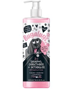 Bugalugs 3 in 1 Dog Shampoo Conditioner & Detangling Shampoos Raspberry & Lemon - 500ml- 5056176299446