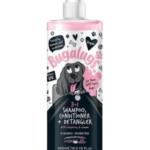 Bugalugs 3 in 1 Dog Shampoo Conditioner & Detangling Shampoos Raspberry & Lemon - 500ml- 5056176299446