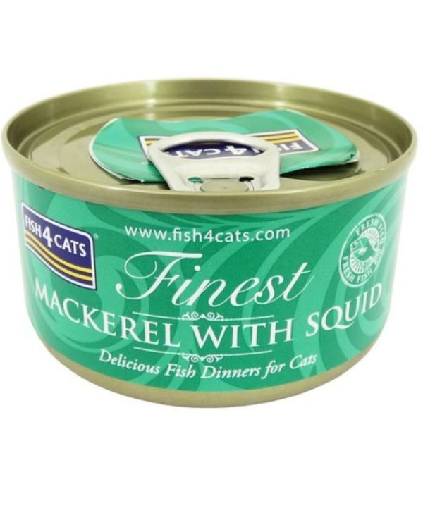 Fish 4 Cats Mackerel and Squid Cat Food Tin - 70g- 5056008806941