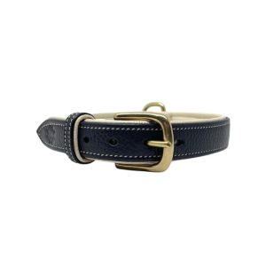 Dapple Navy & Cream Leather Dog Collar - Medium 36 -42cm