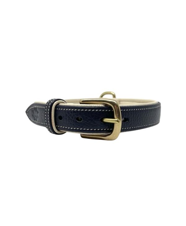 Dapple Navy & Cream Leather Dog Collar - Medium 36 -42cm