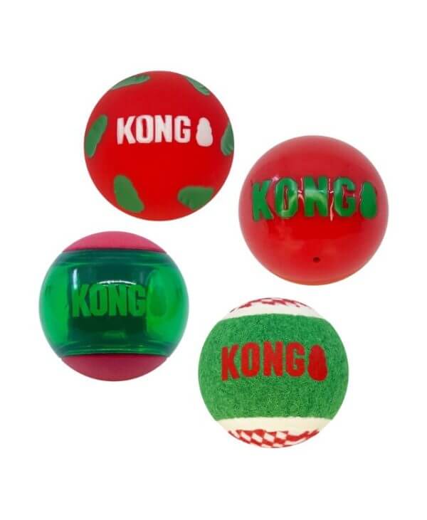 KONG Christmas Occasions Balls Dog Fetch Toy - 4 Pack