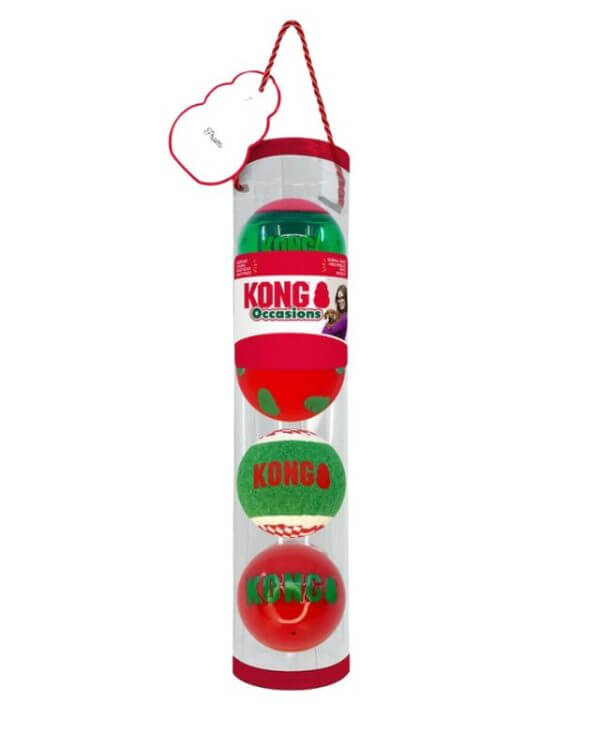 KONG Christmas Occasions Balls Dog Fetch Toy - 4 Pack