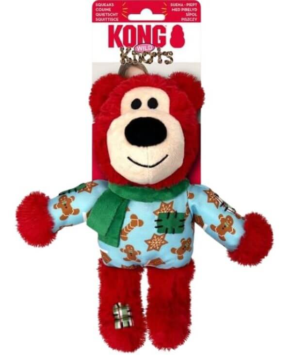 KONG Christmas Wild Knots Bear red Plush Dog Toy Assorted - Medium /Large Breeds