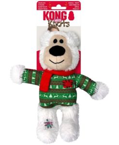 KONG Christmas Wild Knots Bear white Plush Dog Toy Assorted - Medium /Large Breeds