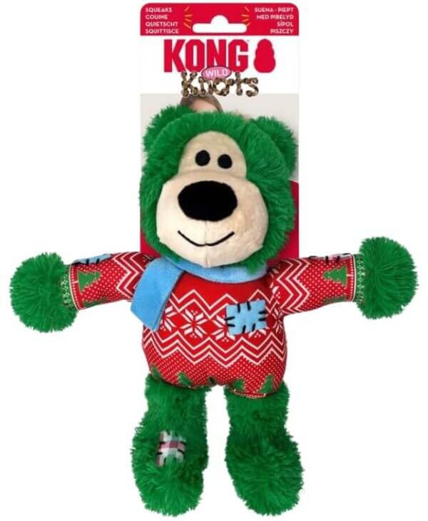 KONG Christmas Wild Knots Bear green Plush Dog Toy Assorted - Medium /Large Breeds