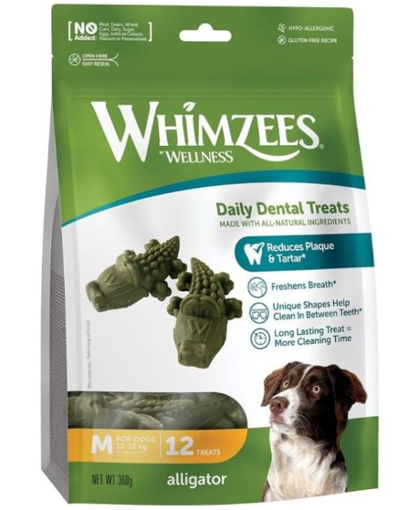 Whimzess Alligator Dog Dental Treats Medium Breeds, 12 Pieces, Size M - 871862775070400001